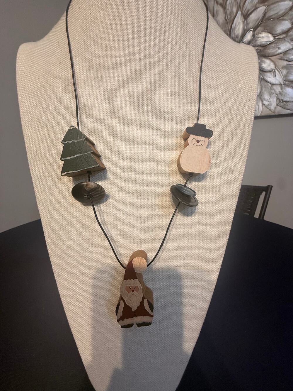 Vintage Christmas Santa Snowman Tree Necklace 24”